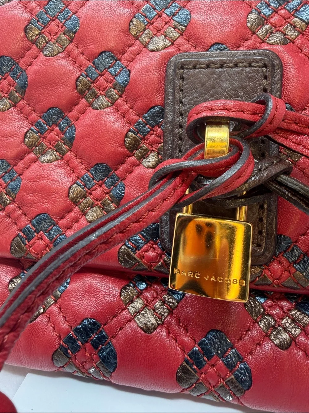 Marc Jacobs Memphis Tassel Padlock Pochette Clutch Bag Quilted Leather